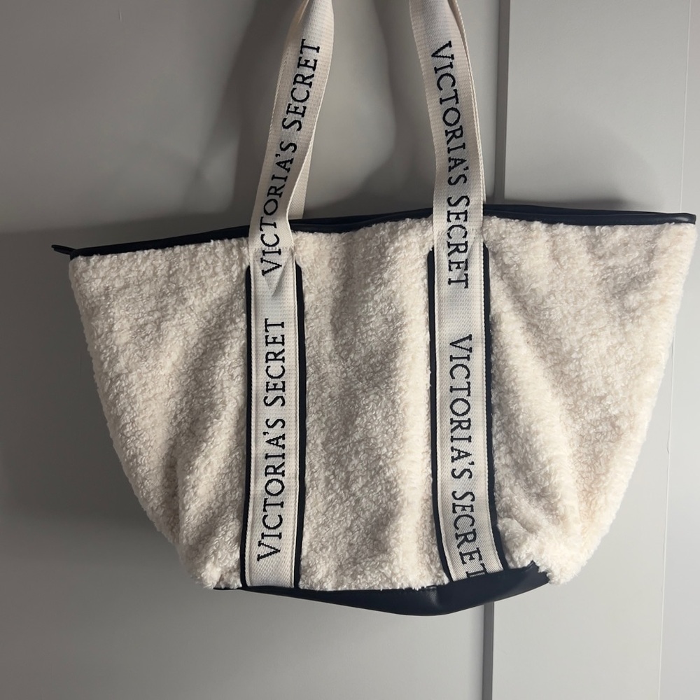Victoria's Secret Cream and Black Tote Bag Plush Design